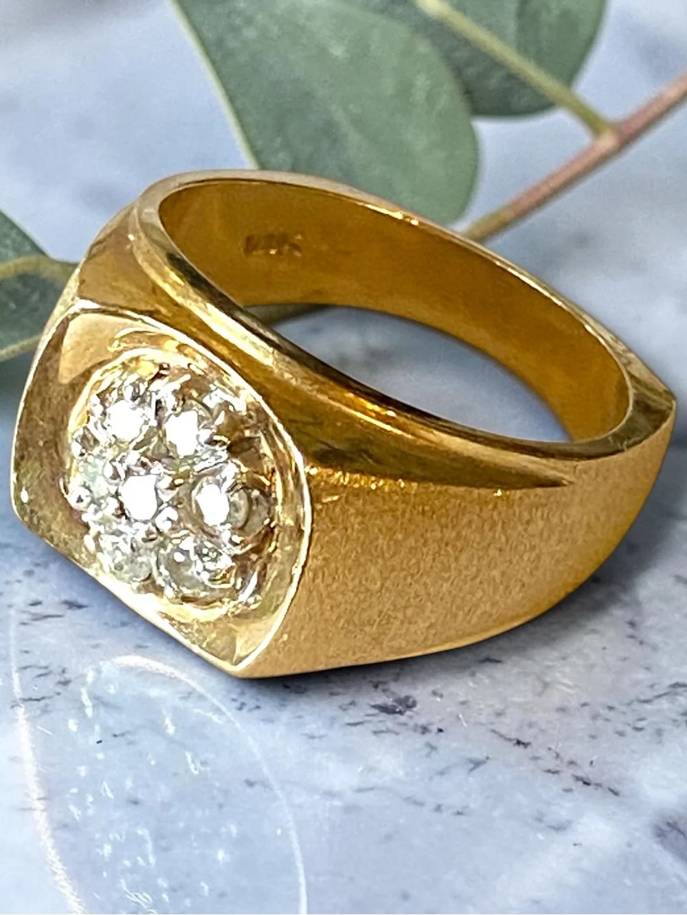 MENS Vintage 14k Yellow Gold Seven DIAMOND CLUSTER Statement Ring Size 10.25